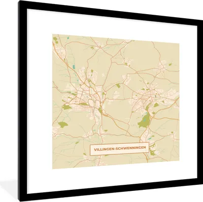 Produktbild von MuchoWow® Gerahmtes Poster Villingen-Schwenningen - Karte - Vintage - Stadtplan 40x40 cm - Poster mit Schwarzem Bilderrahmen Wandposter Rahmen Foto Bilder - Poster - Plakat im Rahmen