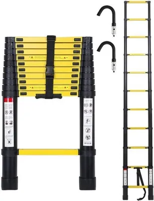Productafbeelding van Telescopische Ladder 3,2 Meter - Aluminium - Zwart - 150 Kg Draagvermogen - Vouwladder - Voor Binnen En Buiten