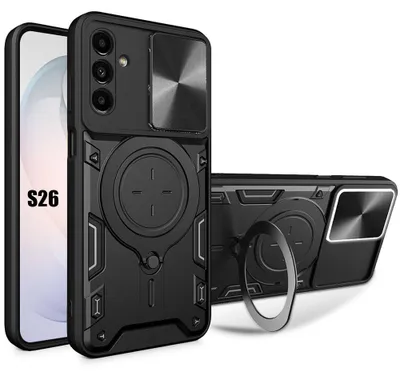 Image de Coque pour Samsung Galaxy S26, Robuste avec Anneau Rotatif et Protection Caméra Anti-Rayures - Noir