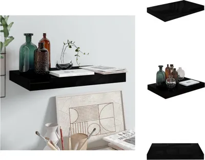 Zdjęcie produktu dla vidaXL Półka pływająca czarny wysoki połysk 40x23x3,8 cm MDF - Półki ścienne