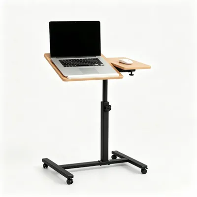 Image de Table mobile pour ordinateur portable réglable en hauteur Table basse Table d'appoint avec roulettes et freins Couleur bois