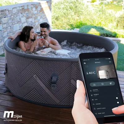 Produktbild von BRAST Whirlpool aufblasbar MSpa Frame Mono Eco für 6 Personen | Ø173x65cm | 138 Massagedüsen in 3 Intensitäten | In- Outdoor Pool | Ganzjähriger Einsatz Winterfest | einfache Steuerung per App