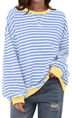 Produktbild von TERIVEEK Damen-Sweatshirt, Oversize, gestreift, Farbblock, langärmelig, Rundhals
