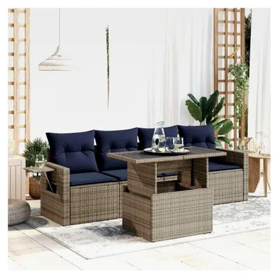Produktbild von 5-teiliges Gartensofa-Set mit Kissen, schwarz, Polyrattan und Akazie