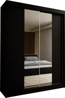 Produktbild von Masseno Schiebetürenschrank LUCENZA 150 cm Kleiderschrank Schlafzimmer Schrank 2-türig mit Spiegel Schwarz