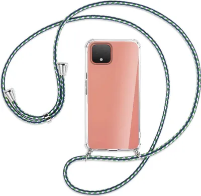 Produktbild von Handykette Backcover-Schutzhülle mit Band (Metall silberfarben) für Google Pixel 4 XL - grün/blau/weiß