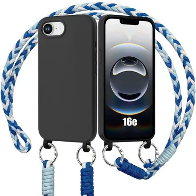 Image de Coque pour iPhone 16e, Protection TPU Anti-Rayures avec Bandoulière Bleue