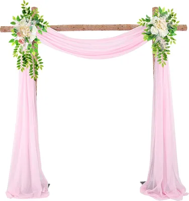 Produktbild von Hochzeitsbogen Hochzeit Vorhang Deko Querbehang Deko Gardinen mit 2 künstlichen Blumengirlanden,70*550cm,Rosa
