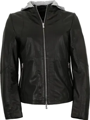 Produktbild von Jilani - Damen Lederjacke Lammnappa Kapuze schwarz : 42