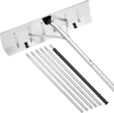 Zdjęcie produktu dla Zgrabiak dachowy – teleskopowa łopata do śniegu – ostrze aluminiowe 66 cm – trzonek teleskopowy 142–606 cm – z kółkami – antypoślizgowy uchwyt – do liści i śniegu