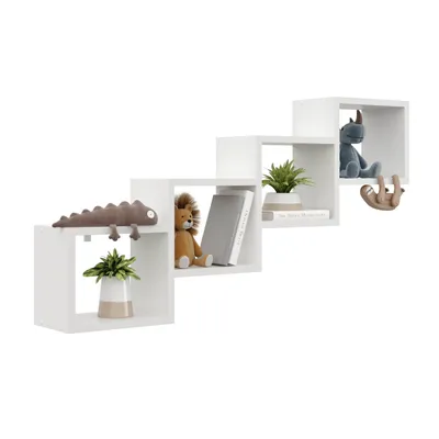 Produktbild von Wandregal Weiß 109x57 cm – Hängeregal für Dachschrägen – Modernes Regal zur Wandmontage aus Möbelplatte – Dekoregal für Wohnzimmer & Büro
