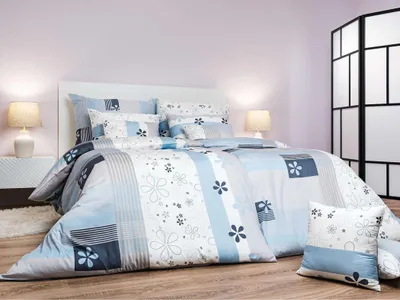 Obrázek produktu pro Saténové povlečení Flér šedomodré 140x200, 70x90 cm