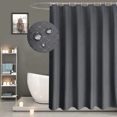 Obrázok produktu pre Uniqoos® Extra široká záclona do sprchy, 200 x 200 cm – polyester, tmavošedá s textúrou pripomínajúcou vafle, vodeodolná a odolná proti plesniam, 14 nerezových okrúhlikov