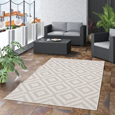 Produktbild von In & Outdoor Teppich Flachgewebe Marbella Fliesenoptik Grau, Größe:80x150 cm
