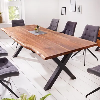 Produktbild von riess-ambiente Esstisch AMAZONAS 220cm braun schwarz massives Sheesham Baumkante X-Gestell 10 Personen