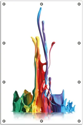 Produktbild von Wallario Outdoor-Poster für Garten oder Balkon, Motiv Farbklecks von links - Bunte Farben auf Abwegen, in ca. 80 x 120 cm