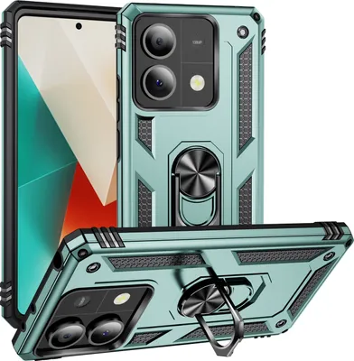 Obrázek produktu pro Pouzdro pro Xiaomi Redmi Note 13 5G dvouvrstvé robustní, vojenská ochrana pouzdro s držákem prstenu a stojánkem zelené
