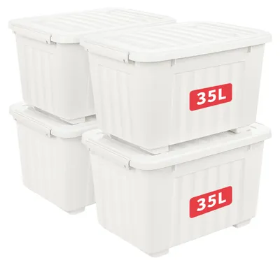 Obrázok produktu pre Úložná nádoba s objemom 35 litrov, plastová, s kolieskami, stohovateľná, vhodná do domácnosti aj do kancelárie