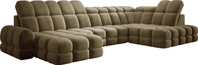 Produktbild von DomoHome Ecksofa Tollo Olivgrün Salvador-Stoff Rechte Seite 400x217x105 cm, U-Form Sofa mit Schlaffunktion, Bettkasten 120x85x17 cm, Elektrisch Verstellbar