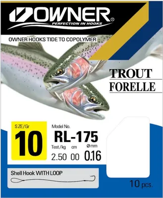 Produktbild von Owner RL175 Forellenhaken 150cm blau - 10 Angelhaken , Gr./Durchmesser/Tragkraft:Gr. 10/ 3.7kg / 0.20mm