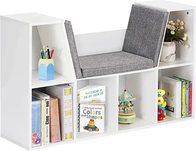 Immagine prodotto di Libreria per bambini - Con cuscini - 6 ripiani - Legno - 103 x 30 x 63 cm - Bianco
