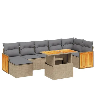 Produktbild von vidaXL 8-tlg. Garten-Sofagarnitur mit Kissen Beige Poly Rattan