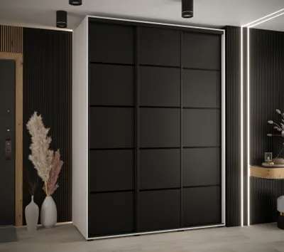 Produktbild von Kleiderschrank ASIRI 4 - 180/60 cm, weiß/schwarz/schwarz