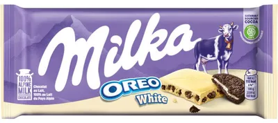 Obrázok produktu pre Milka Oreo Biela čokoládová tyčinka 100g – Biela čokoláda s kúskami Oreo