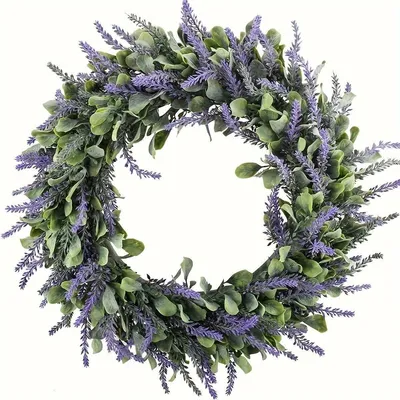 Künstlicher Lavendel-Blumenkranz, 35 cm, für Tür, Hochzeit, Dekoration