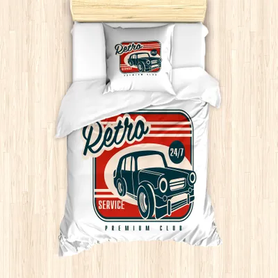 Produktbild von ABAKUHAUS Automechaniker Bettbezug Set für Einzelbetten, Retro-Service Old Car, Milbensicher Allergiker geeignet mit Kissenbezug, 135 cm x 200 cm - 80 x 80 cm, Vermilion Champagne