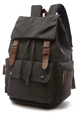 Image de Sac à dos en toile de style vintage - Sac pour ordinateur portable, idéal pour les voyages et la randonnée