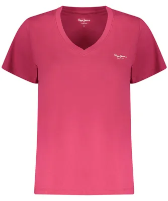 Image de T-shirt rose à manches courtes pour femmes : encolure en V et coton durable
