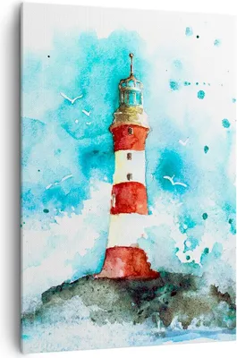 Produktbild von Bild auf Leinwand - Leinwandbild - Einteilig - Leuchtturm Wasser Illustration Welle - 70x100cm - Wand Bild - Wandbilder - Leinwanddruck - Wanddekoration - Leinwand bilder - Wandbild - PA70x100-2939