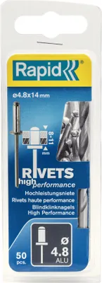 Imagen del producto de Rapid Tools 5000389: Remaches ciegos universales, 4,8 x 14 mm, de aluminio