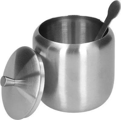 Obrázek produktu pro Nerezové nádoby 304, vzduchotěsné, objem 370 ml, s lžičkou – kuchyňská nádoba, rozměry 10 x 7,5 cm – vzduchotěsná kuchyňská nádoba