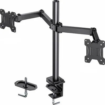 Produktbild von Unyqoos® Dual-Monitorarm – Monitorhalterung für 13–27 Zoll (VESA 75×75 / 100×100), höhenverstellbar 0–42,5 cm, 2 Arme, bis 8 kg/Arm, Klemme & Durchtischbefestigung