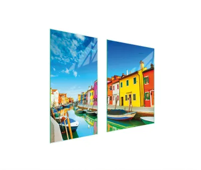Produktbild von Herdabdeckplatten 2 teilig 75x52 Glaskeramikkochfeld Abdeckung Glas Schneidebrett Landschaft Bunt