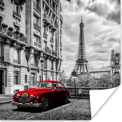 Produktbild von MuchoWow® Poster Paris - Schwarz - Weiß - Auto 30x30 cm - Wandposter - Printing