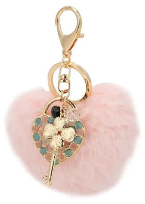 Immagine prodotto di Portachiavi, anello a forma di cuoricino in morbido peluche, sacchettino rosa da appendere, accessorio decorativo
