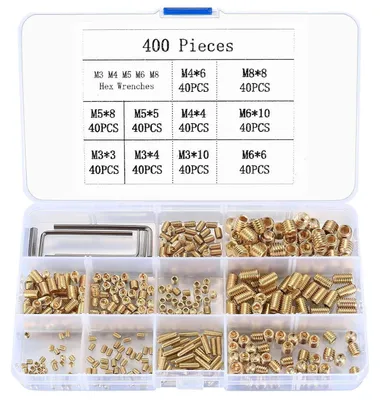 Productafbeelding van Set van 400 schroeven, M3-M8, met schroefdraad, assortiment, inclusief binnenzeskantsleutel, goudkleurig