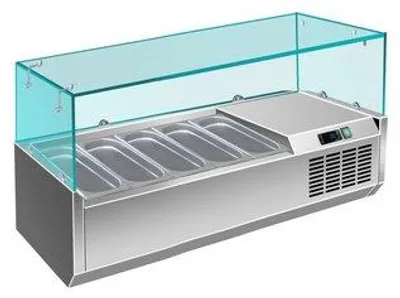 Produktbild von Gastro Kühlaufsatz | Aufsatzkühlvitrine | 5 x 1/4 GN | Glasaufsatz | +2 bis +8 °C | Pizzakühlaufsatz