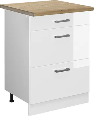 Immagine prodotto di Mobiletto base per cucina Vicco R-Line Bianco lucido 60 cm con cassetti, PL Rovere, Model 46428