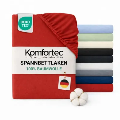 Produktbild von Komfortec Jersey Spannbettlaken 160x200 cm, 100% Baumwolle, Rot, KI-generiertes Bild