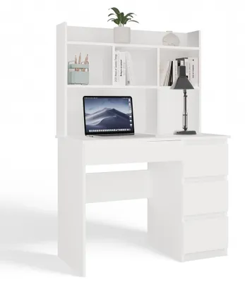 Produktbild von MIJAS Schreibtisch rechts mit Ausziehplatte, mattweiß, 4 Schubladen, 4 Ablagen für das Büro