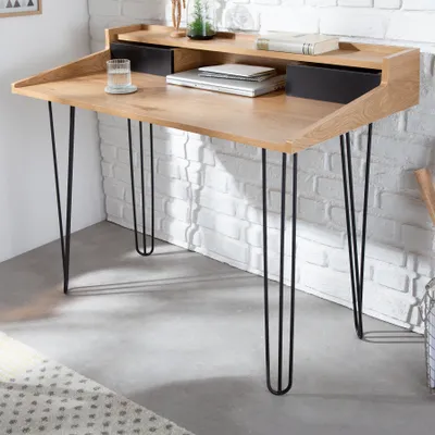 Produktbild von Industrial Schreibtisch STUDIO 110cm Eichenoptik Laptoptisch mit Hairpin Legs