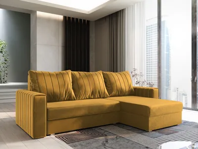 Produktbild von Masseno Narożnik CARL z funkcją spania i pojemnikiem na pościel Kształt L, Rozkładana sofa, Rogówka - Miodowy, KRONOS 01