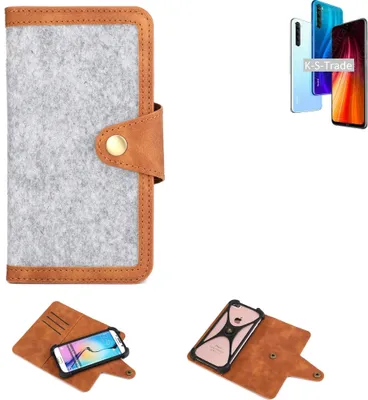 Produktbild von K-S-Trade Handyhülle kompatibel mit Xiaomi Redmi Note 8 2021 Schutzhülle Filz-Hülle Kunst-Leder hellgrau braun (1x)