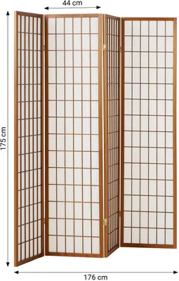 Produktbild von Paravent Raumteiler 4 teilig Holz Braun Reispapier Weiß Sichtschutz Trennwand Indoor