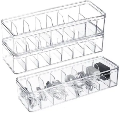 Obrázok produktu pre Organizér na káble, plastová krabička, priehľadná, 3 ks, 26 x 10 x 6 cm, s vekom