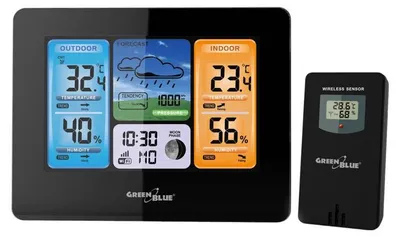 Produktbild von Greenblue 46003, Schwarz, Innen-Hygrometer, Innen-Thermometer, Außen-Hygrometer, Außen-Thermometer, Barometer, Hygrometer, Thermometer, Barometer, Hygrometer, Thermometer, 20 - 95%, 20 - 95%